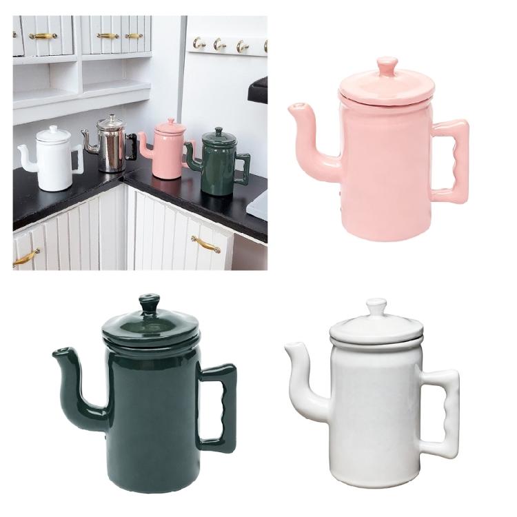 1/12 Scale Dollhouses Metal Coffee Maker Hinged Top Retro Miniature Kitchenware Metal Decorative Prop