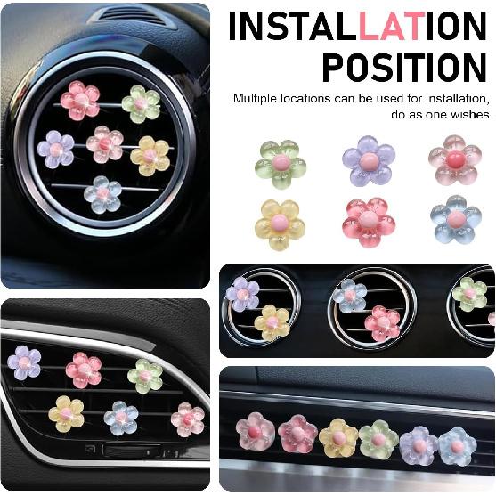 WZP 6PCS Car Vent Clips, Cute Flower Air Vent Clips, Universal Car Air Conditioner Outlet Decorations Interior Accessories for Women Girls