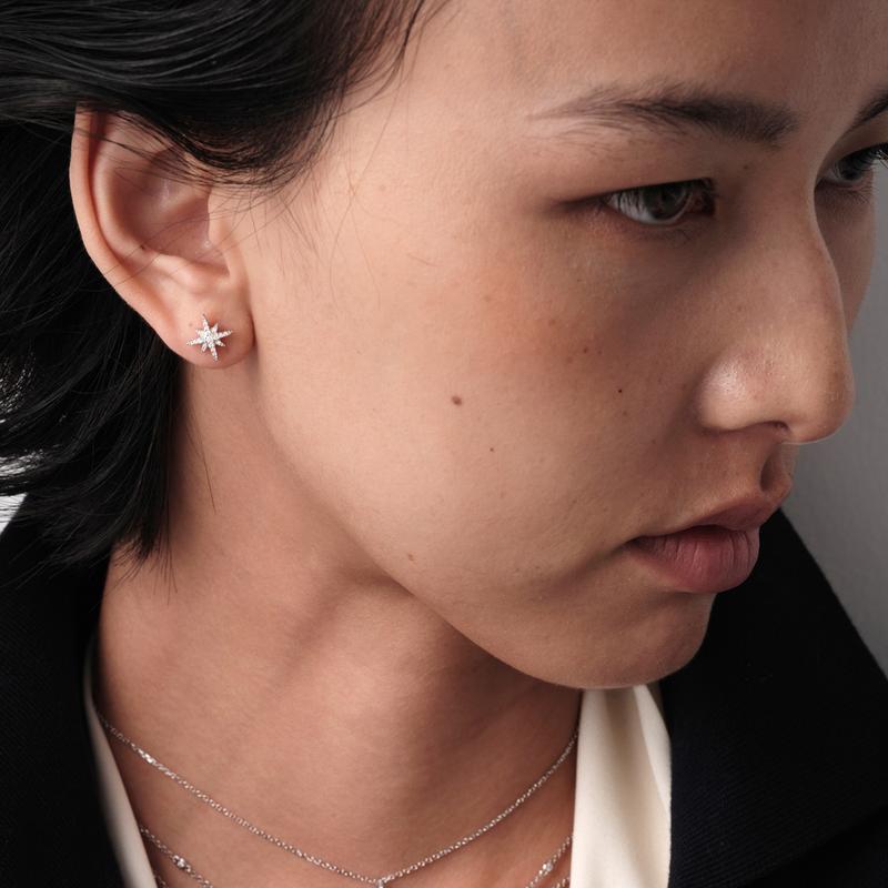APM Monaco Earrings METEORITES/Hexagram [Romantic Confession] Asymmetrical Inlaid Sparkling Zircon Hexagram, Elegant Starburst Earrings Endless Love