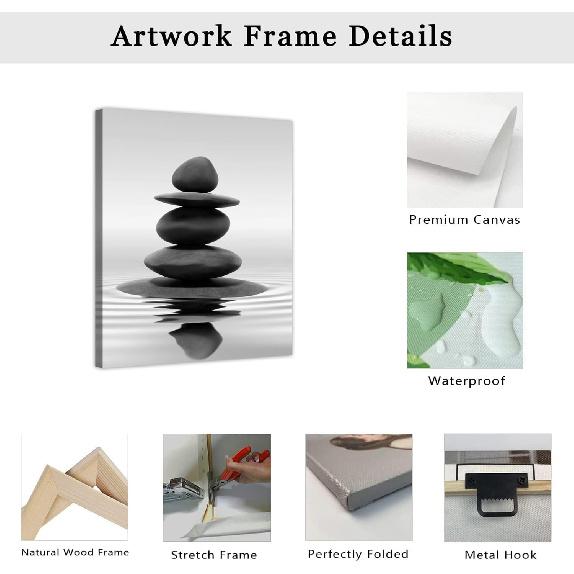 LZIMU Black and White Zen Wall Art Stones in Water Pictures Print on Canvas for Bathroom Yoga Meditation Spa Room Living Room Bedroom Wall