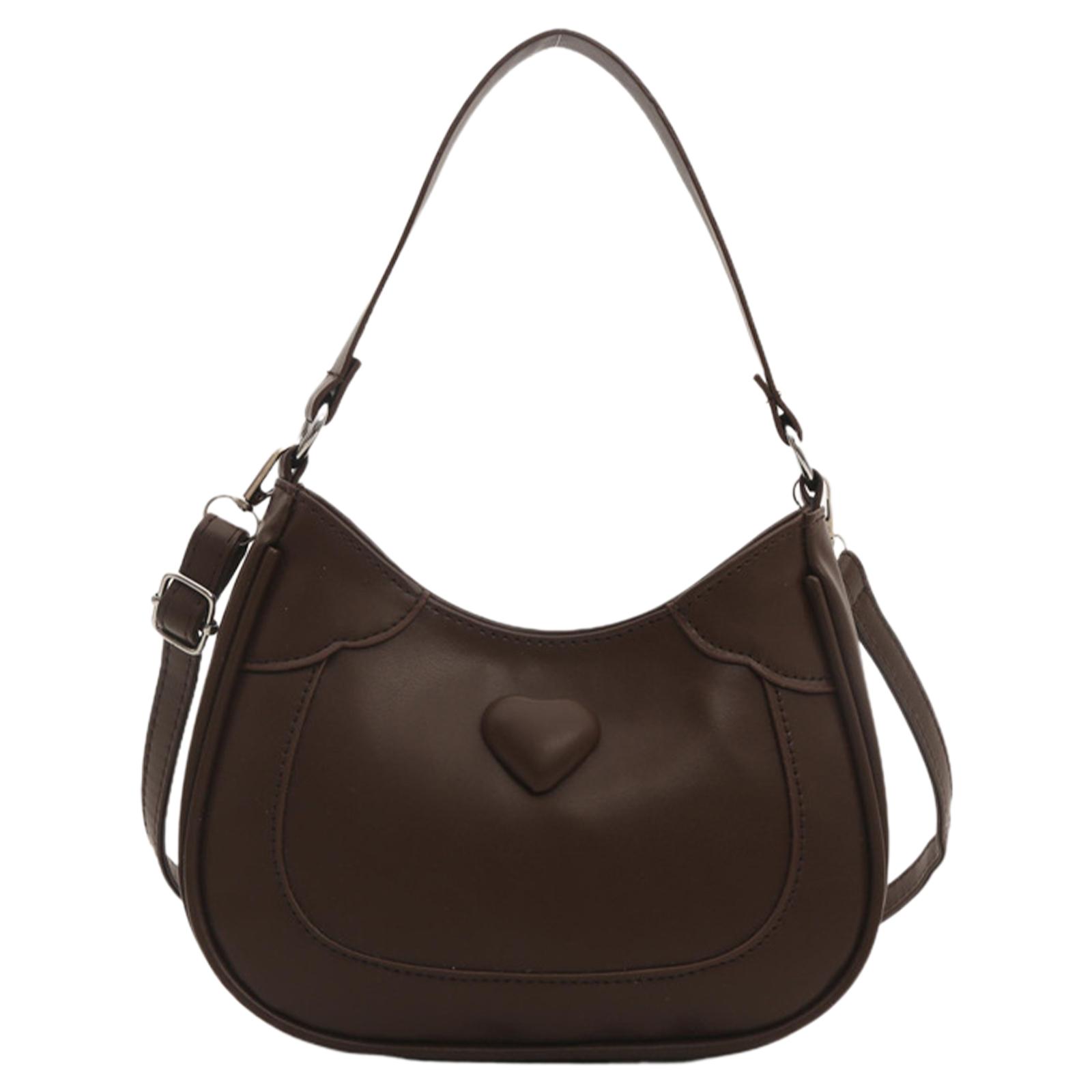 

Сумка через плечо из искусственной кожи с милым сердечком, однотонная подмышечная сумка в стиле 90-х годов, маленькая сумка на молнии для женщин коричневый