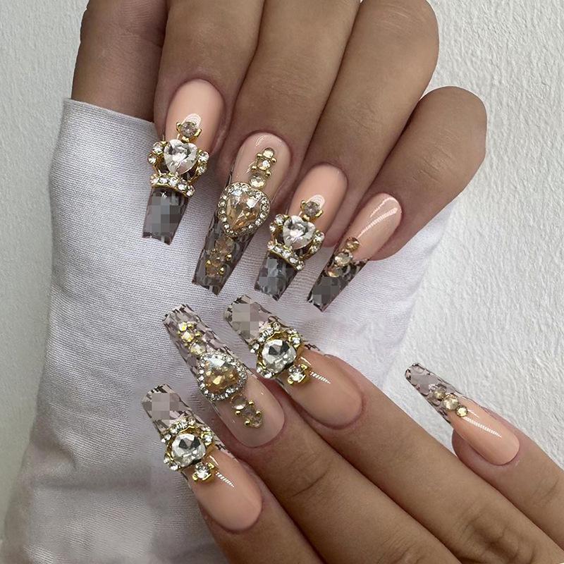 Long Ballet Love Crown Shining Diamond Nail Art European and American ins Style Fashion Wear Nail Art Finished Nail Art