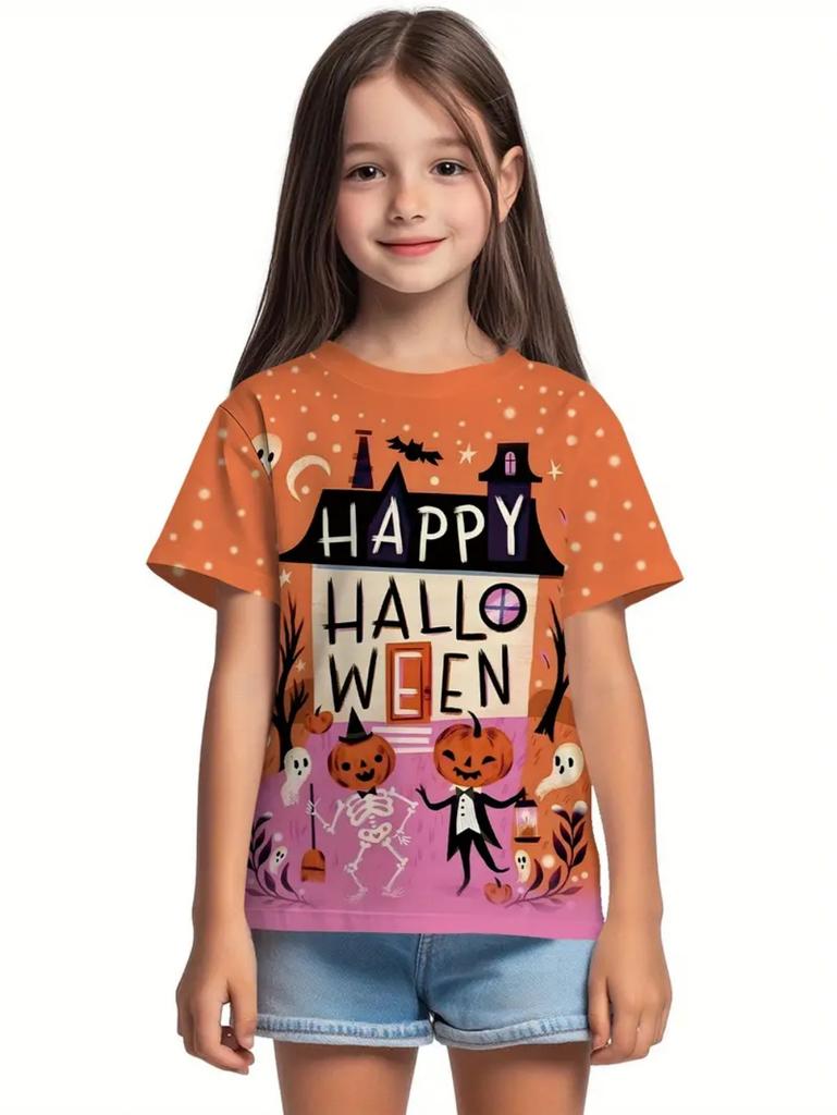Girl Clothes Funny Pumpkin Graphic T-Shirt for Boys Girls Halloween Short Sleeve Tees 2-10Y Halloween Gift Party Kids Clothing