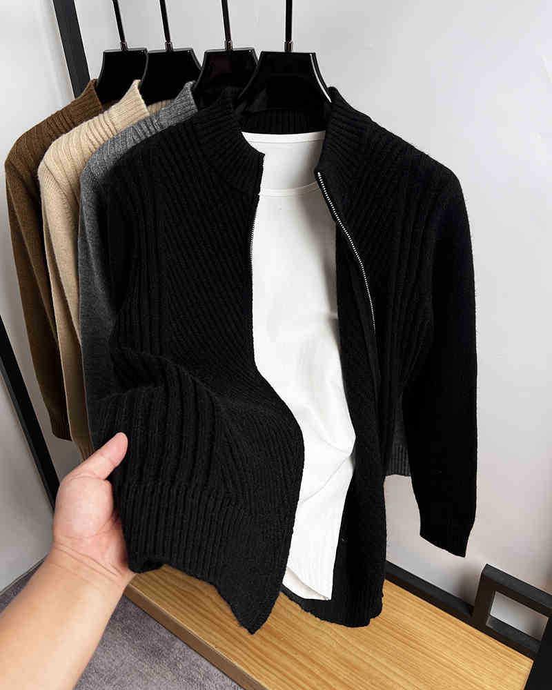 

Men s Stand Collar Knit Flower Cardigan - Solid Color, Thick Sweater Jacket for Autumn & Winter XXL чорний
