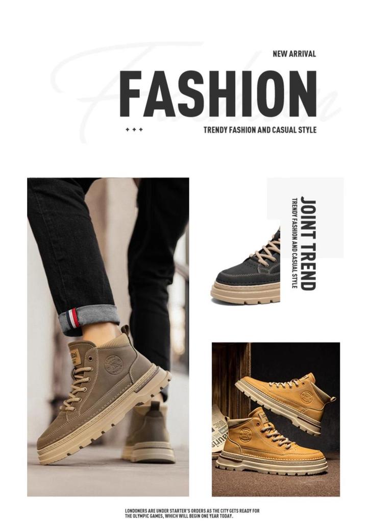 Męskie buty Martin za kostkę w stylu retro - Casualowe skórzane buty robocze