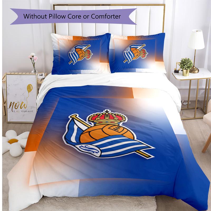 Set Lenzuola Stampato 3 Pezzi FC Real Sociedad Copripiumino Traspirante con Federe Biancheria da Letto Decorativa per Camera da Letto Casa