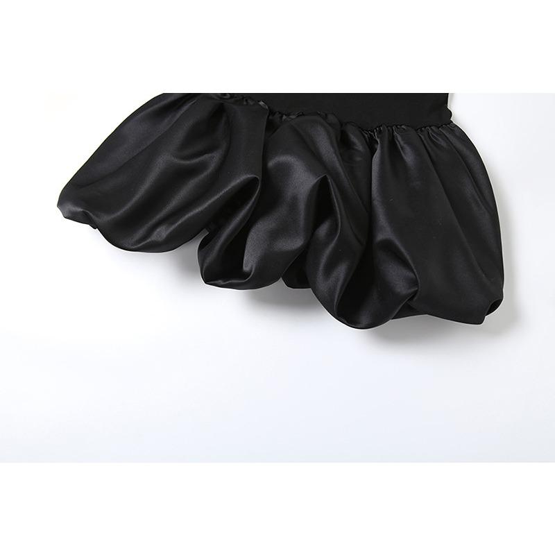 Autumn Women's Temperament Sexy Lace-up Flower Buds Short Skirt Long-sleeved Slim Dress