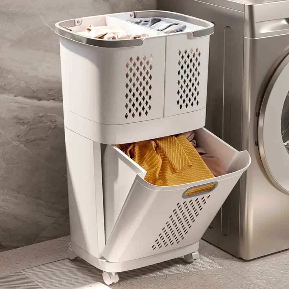 Plastic Laundry Basket High-capacity Move Dirty Clothes Save Space Drainage Design Household Storage Bucket Bathroom Glass Frame