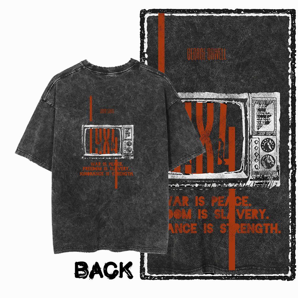 G02 Back Print Cotton Big Size 1984 Graphic Men T-shirt | Acid Washed  Streetwear Cool Vintage O-neck Men's Tee Tshirt