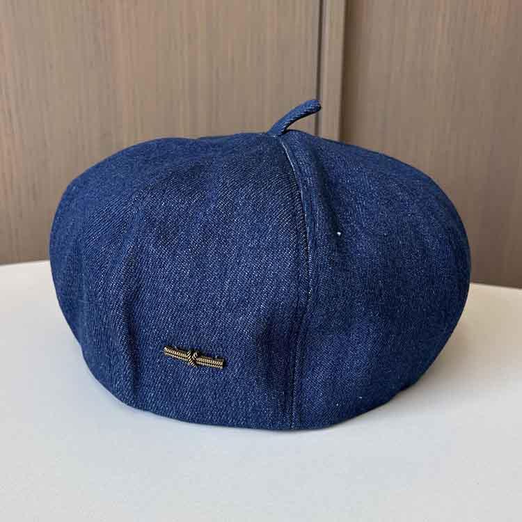 Versatile fashion show face small bud hat retro small standard denim beret spring and summer girls painter hat