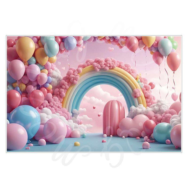 Balloon Cartoon Background Fabric for Pet Children's Birthday Party Decoration Wall Fabric, Photography and Photo-taking Background Fabric