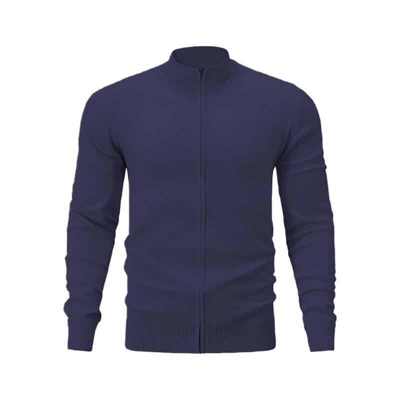 Men's Stand-up Collar Casual Sports Sweater – Solid Zipper Knitwear, Versatile Woolen Design
