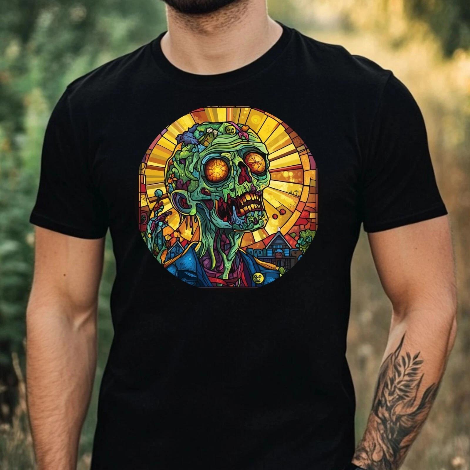 T-Shirt Herren Zombie Buntglas Motiv Baumwolle Größe XS bis 5XL S
