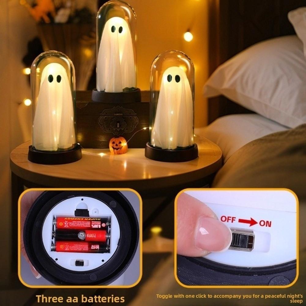Halloween Specter Decor Light Plastic Battery operated Light Up Specter Warm White Light Cloche Specter Lamp Spooky Room Decor