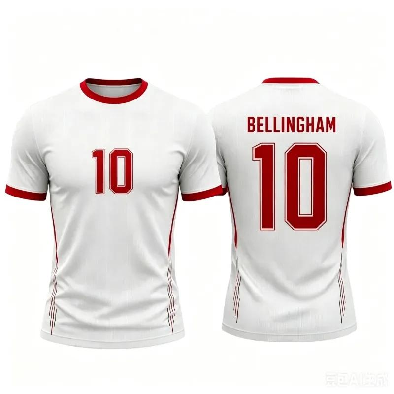 England Fußballtrikot 3D-Druck St. Georgskreuz Unisex #10 Bellingham Fan Kurzarm Spieltag Lässiges Sport-T-Shirt Sportbekleidung