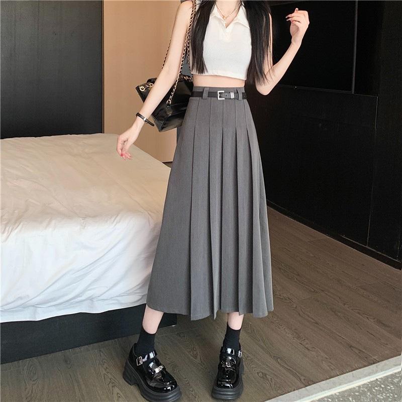 

Skirt Ladies High Waist Pleated A-line School Skirt Female XXL сірий