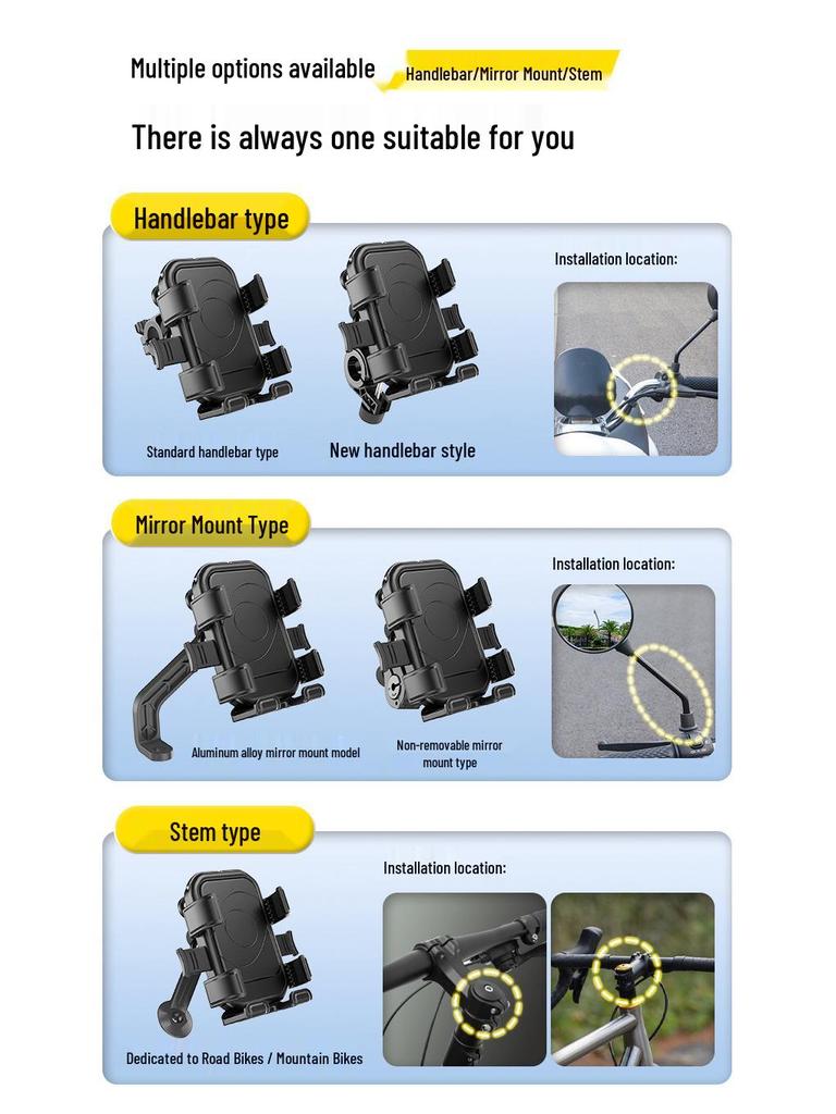Shockproof Phone Holder for Cycling, Mountain Bikes, Motorcycles & Scooters with Anti-Shake Straps & Fixing Bracket
