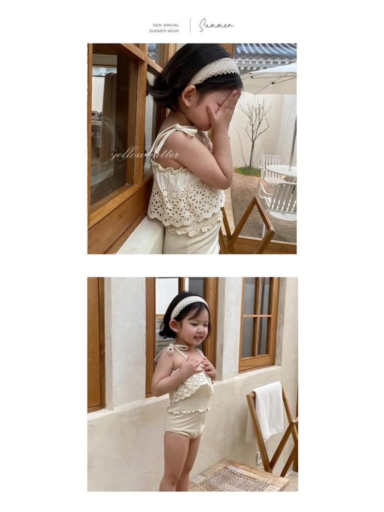 2025 Summer Korean Girls' Lace Trim Cutout Swimsuit