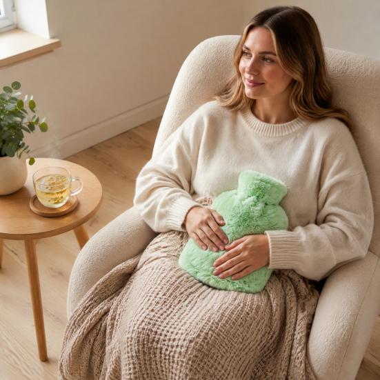 Women Hot Water Bag Bottle with Plush Cover, 500/1000/2000ML Leak-proof Bag, Soft Cover Cold Compress Pouch for Shoulder, Back, Hand, Legs,