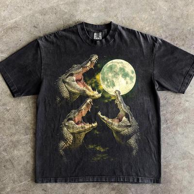 Three Alligator Moon Shirt, Funny Meme Tee, Vintage Moonlit Tee, Reptile Gift for Men Women, Grunge Crocodile Y2K T-shirt, Animal Lover Top