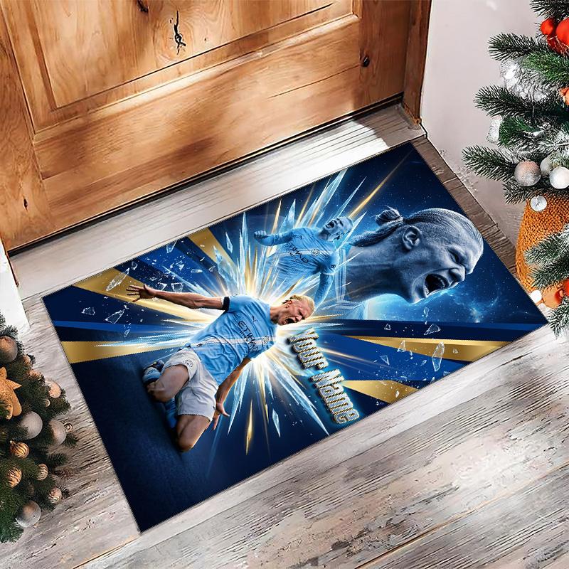 Erling Haaland Printed Crystal Velvet Rug Non‑Slip Crystal Velvet Carpet For Sofa Bedroom Indoor Home Decoration