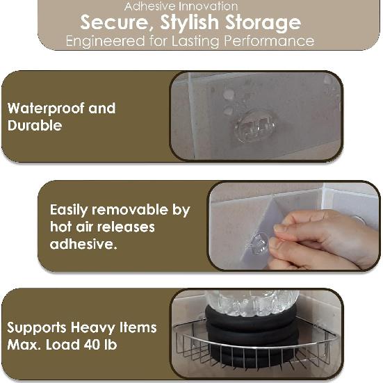 Shower Caddy Adhesive Replacement Stickers, Shower Organizer Adhesive Replacement, Assorted Wire Hook 10 Pack
