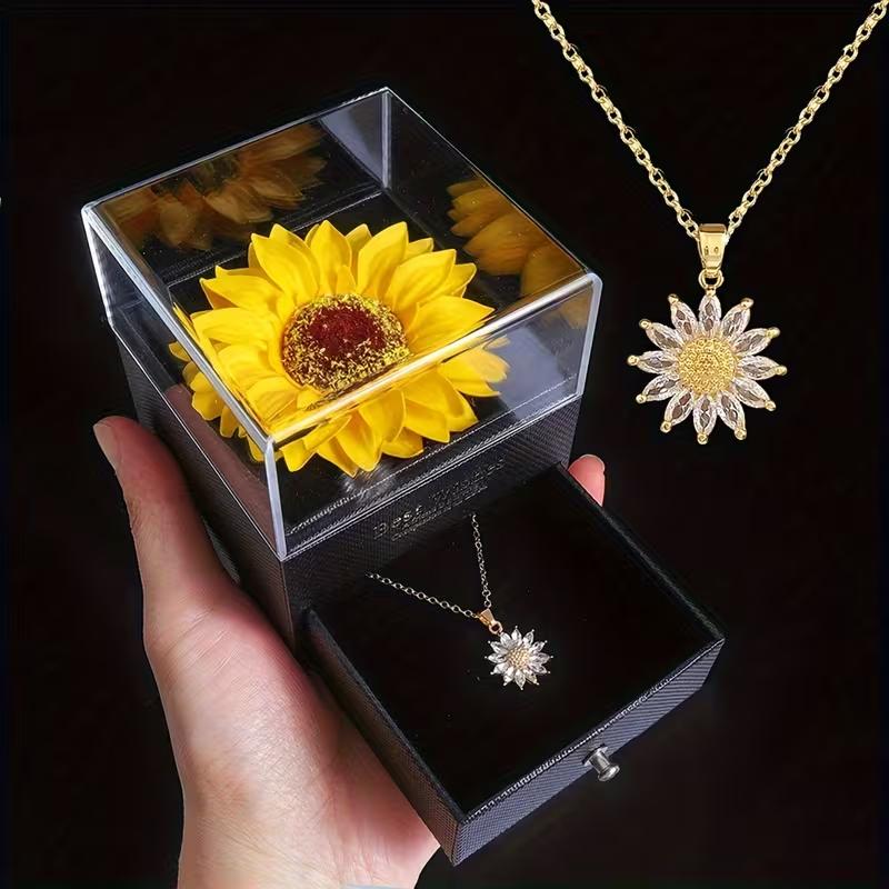 Timeless Affection Sunflower Necklace Gift Box Set - Perfect for Anniversaries, Mother's Day & More - Ideal Gift for Girlfriend