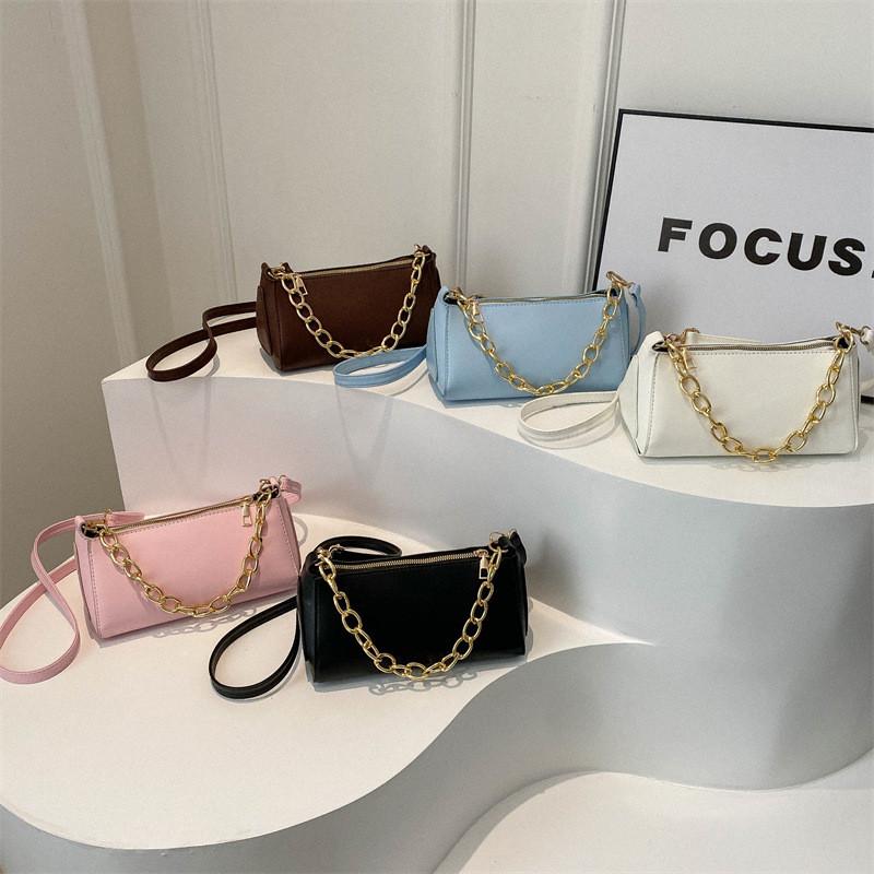 Urban Minimalist Style Pure Color Chain Small Square Shoulder Bag