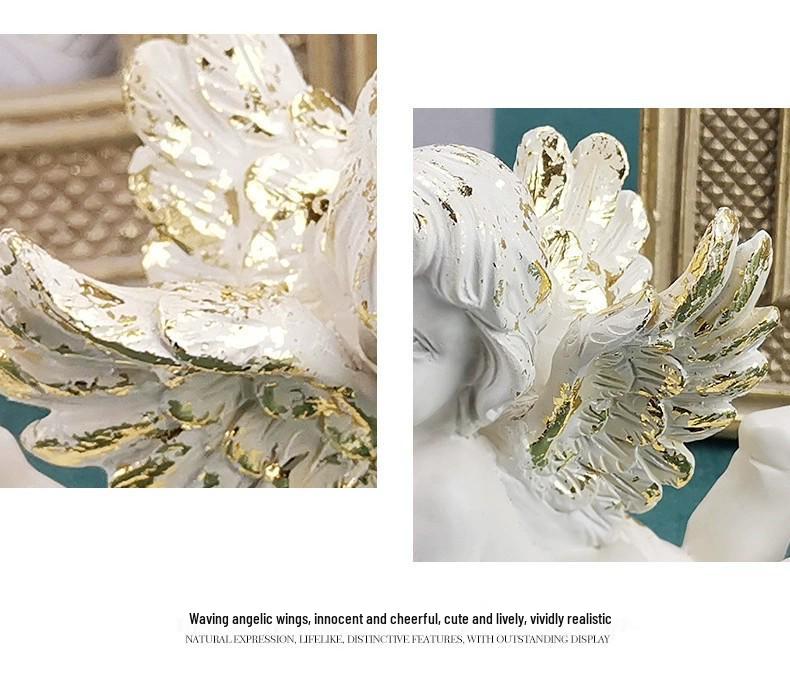 Retro Angel Wings Figurine - Cute Resin Ornament for Weddings & Birthdays