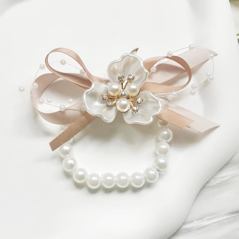 Bridesmaid Pink Rose Corsage Bracelet - Wedding Flower Accessory