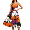 Women's Casual Round Neck Sleeveless Dress with Halloween Print for Party and Daily Wear