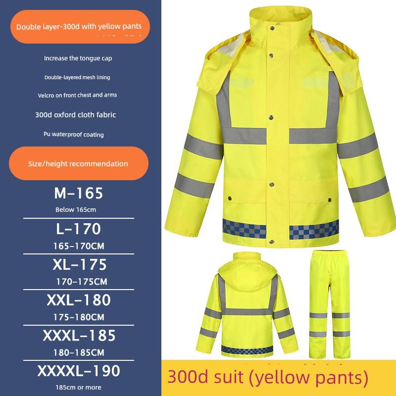 Reflective Raincoat and Rain Pants Set for Traffic, Road Administration, Property Sanitation, Highway Patrol, Warning, Split-Type Safety Waterproof
