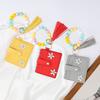 RFID Shielded Card Holder with Rhinestone Flower And Beads Decor Women Wristband Wallet Keychain Faux