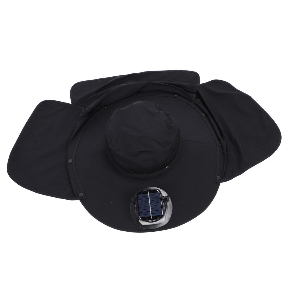 Solar Fan Sun Hat USB Rechargeable   UPF50 Waterproof Wide Brim Fishing Hat with Neck Flap for Beach Garden Outdoor Sports