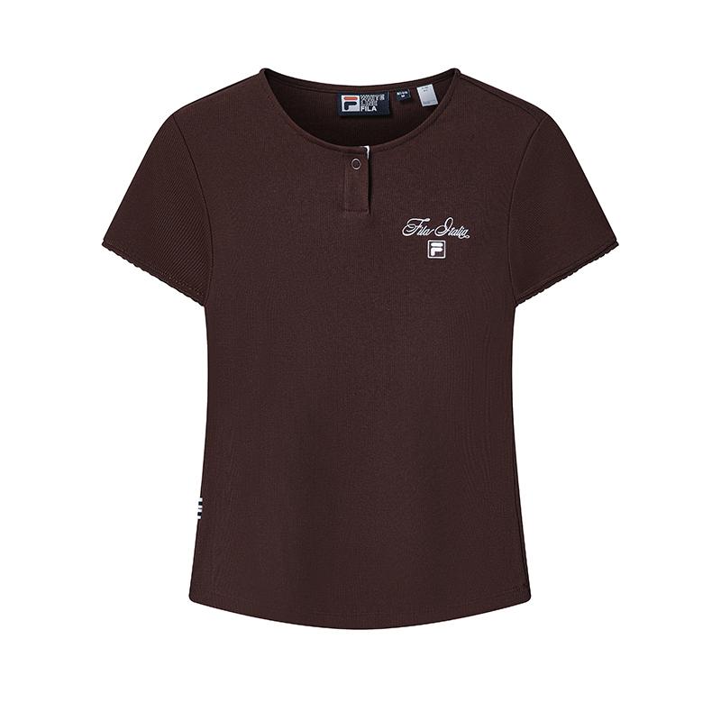 FILA Heritage Slim Fit Henley Simple Skin-Friendly Casual T-Shirt Women tops F11W638108FWI S