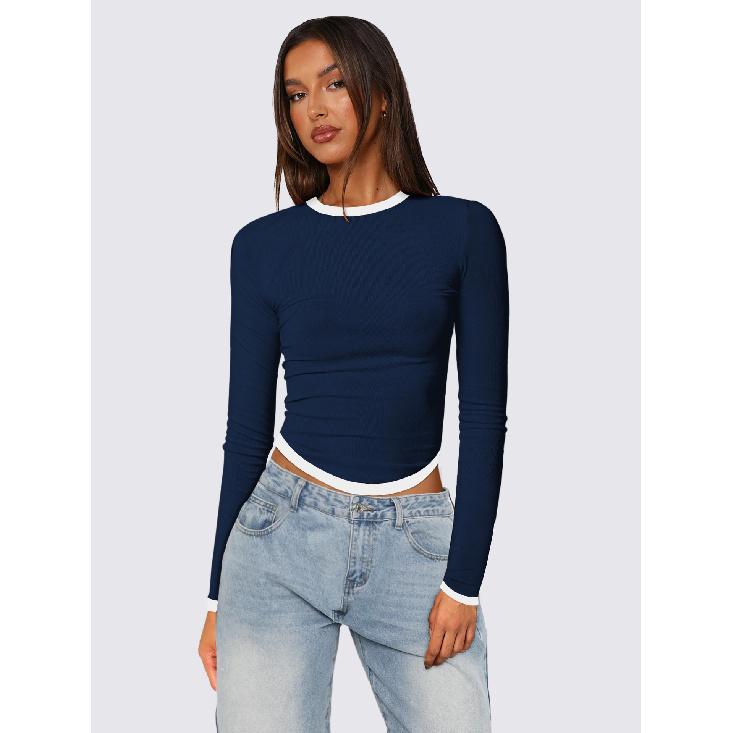 New Versatile Women'S Long Style Sexy Casual Fashionable Comfortable High-End T-Shirt Top Base Shirt