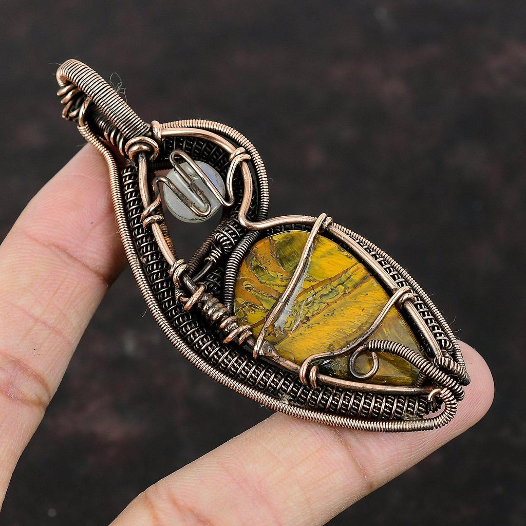 Nellite Pendant Copper Wire Wrapped Pendant Natural Rainbow Moonstone Pendant Nellite Gemstone Jewelry Gift For Her Handmade Copper Jewelry