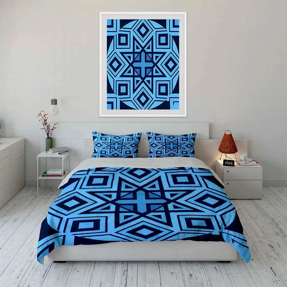 Set Decor Acasă cu Model Geometric Pătură Moale Confortabilă Set Lenjerie de Pat Inclus 1*Husă Pilotă & 2*Fețe de Pernă cadou
