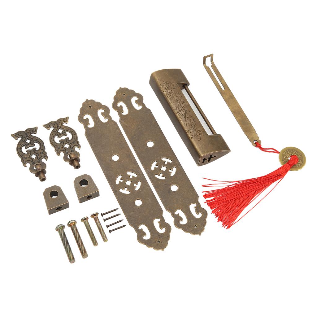 Starožitná sada klik zámků Čínský vintage styl Bronzová barva Mosaz Kabinet Zadní deska Pásky Úchyty Sada pro bedny na nářadí