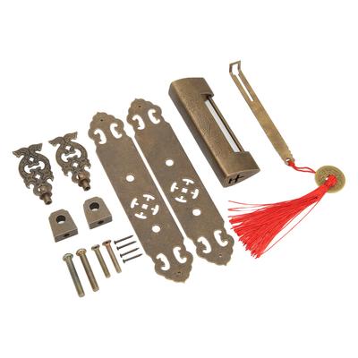 Antique Padlock Handles Set Chinese Vintage Style Bronze Color Brass Cabinet Backplate Strip Pulls