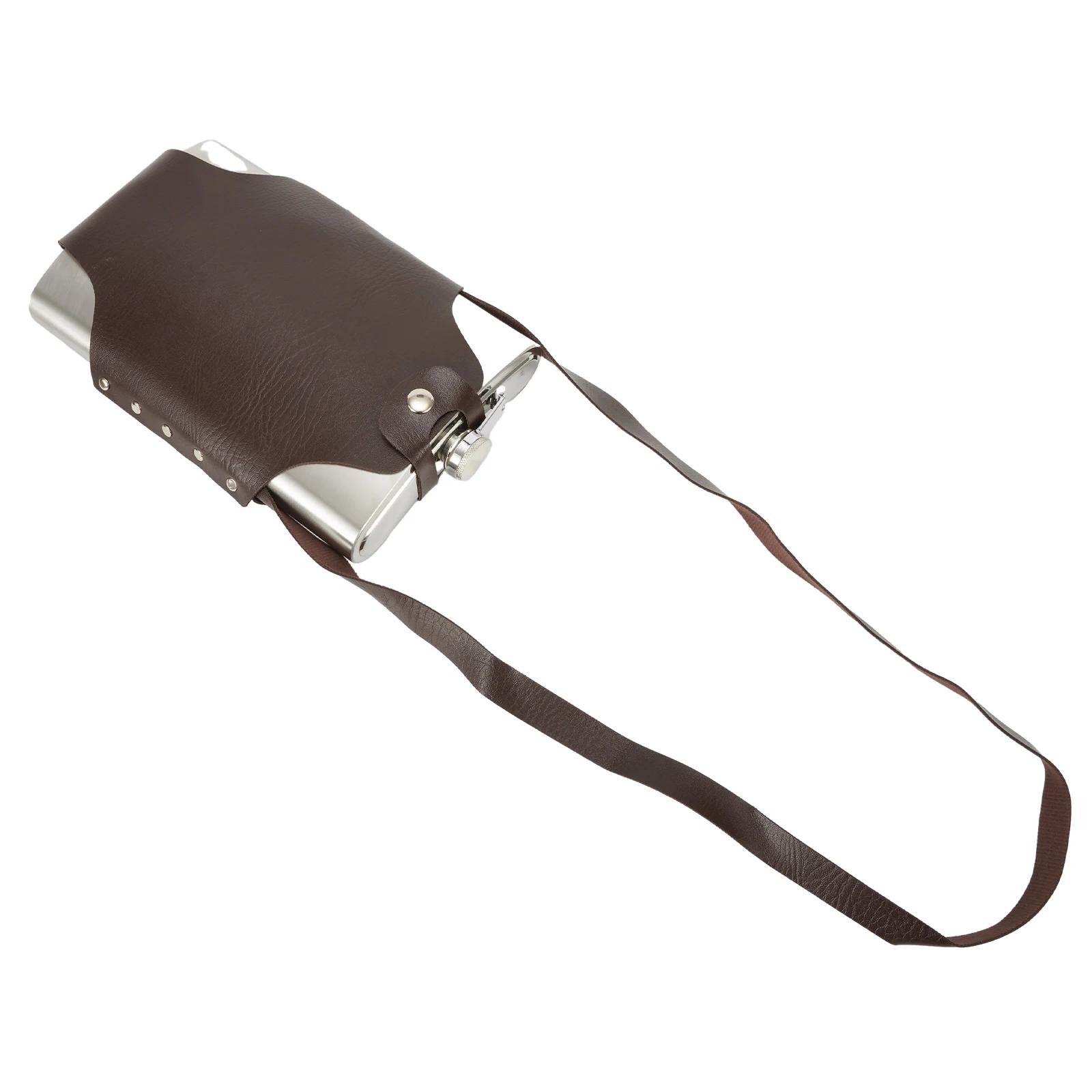 

High Quality New Wine Pot Flagon Hip Flask Parts Hot Sale Stainless Steel With Leather Cover 1800ml Big Capacity China Mainland