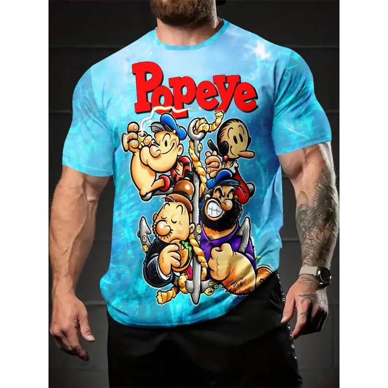 Mens T-shirt sailor cartoon character graffiti tattoo film strip graphic print short sleeve crew neck street casual top