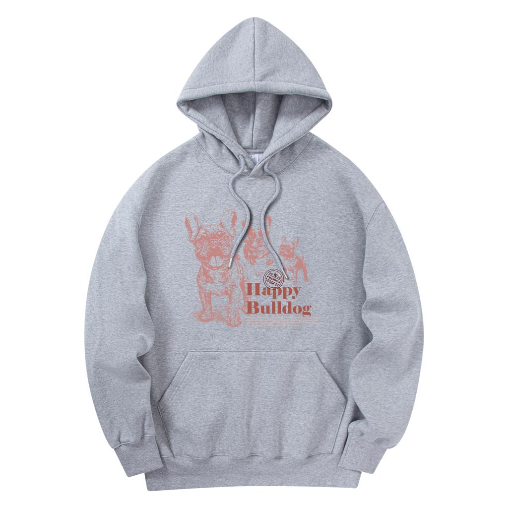 Happy Bulldog Hoodie Grey