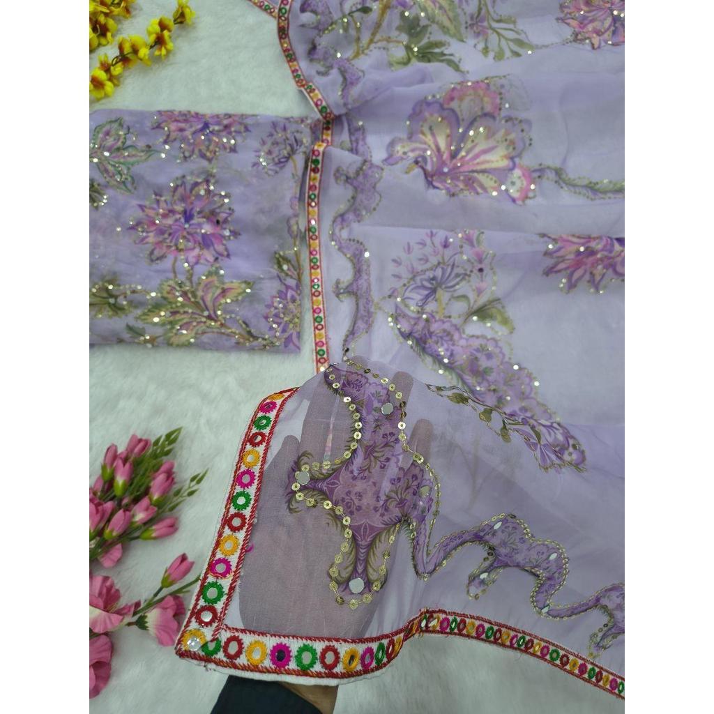 Premium Tabby Silk Saree – Multicolour Mirror Work Masterpiece
