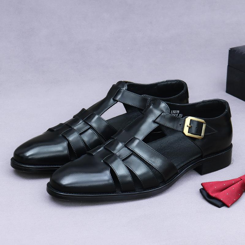 Luxury 2024 Summer Full Grain Leather Men Sandals Breathable Design Outdoor Beach Casual Shoes Plus Size 38-46