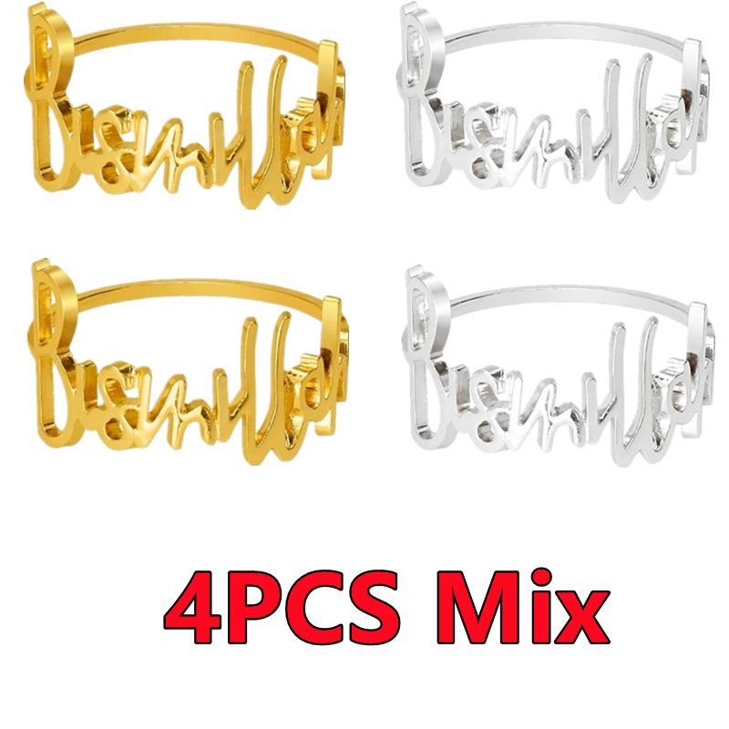 1PC-6PCS Bismillah Letter Napkin Rings Gold Napkin Holder Muslim Islamic Ramadan Kareem Party Wedding Decor Eid Mubarak Gifts