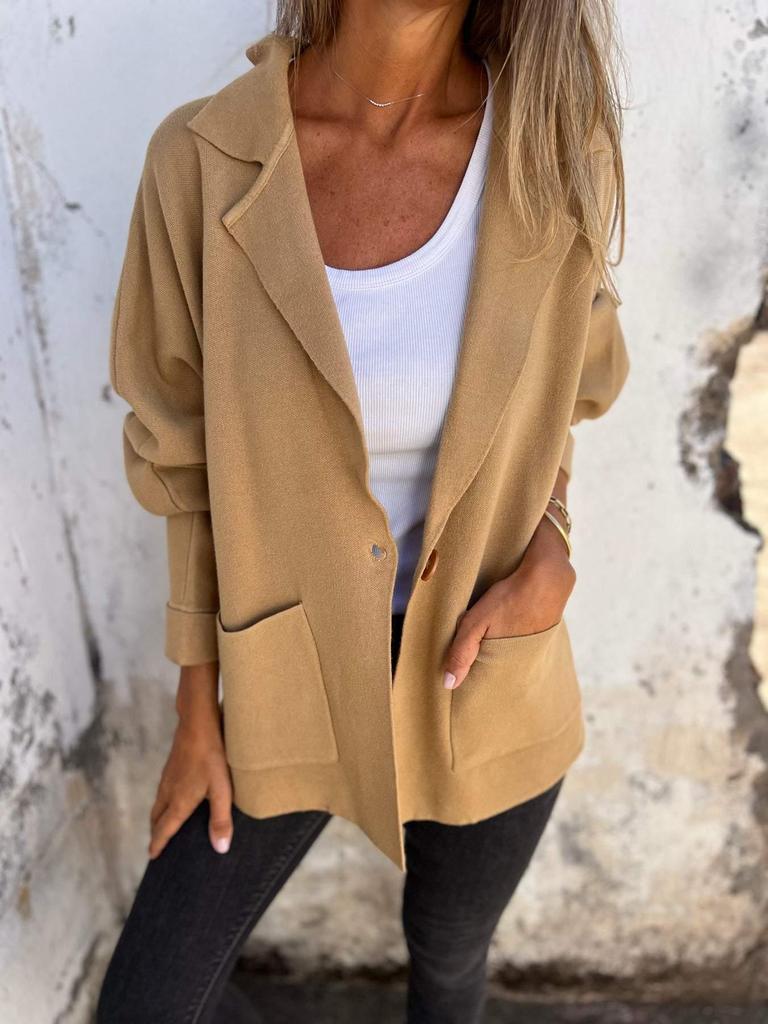 2024 Herbst/Winter Damen Europäischer & Amerikanischer Vielseitiger Revers-Taschen-Jackenmantel