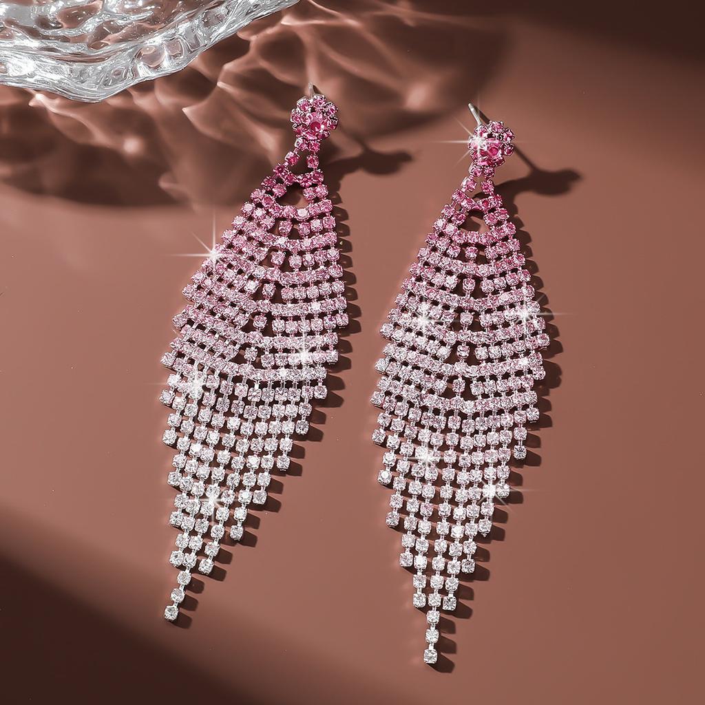 Ladies Light Luxury Rhombus Long Tassel Shines Crystal Ear Drop