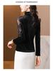 Stylish Versatile Velvet Lace High-Neck Long-Sleeve Shirt for Women