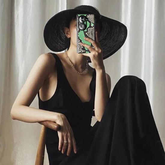 Genuine Leather Protective Cover with Cowhide Python Skin Pattern for OPPO Reno8 Pro Mobile Phone.